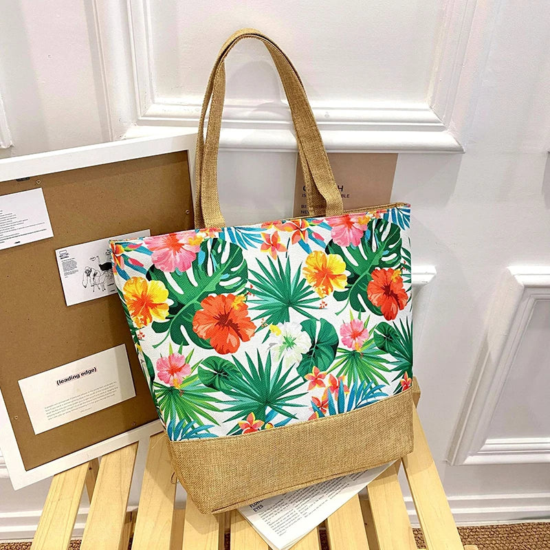 New Women Handbag Floral Printed Beach Shopping Large Capacity Tote Bag Fashion Casua High Capacity Travel Ladies Shoulder Bag