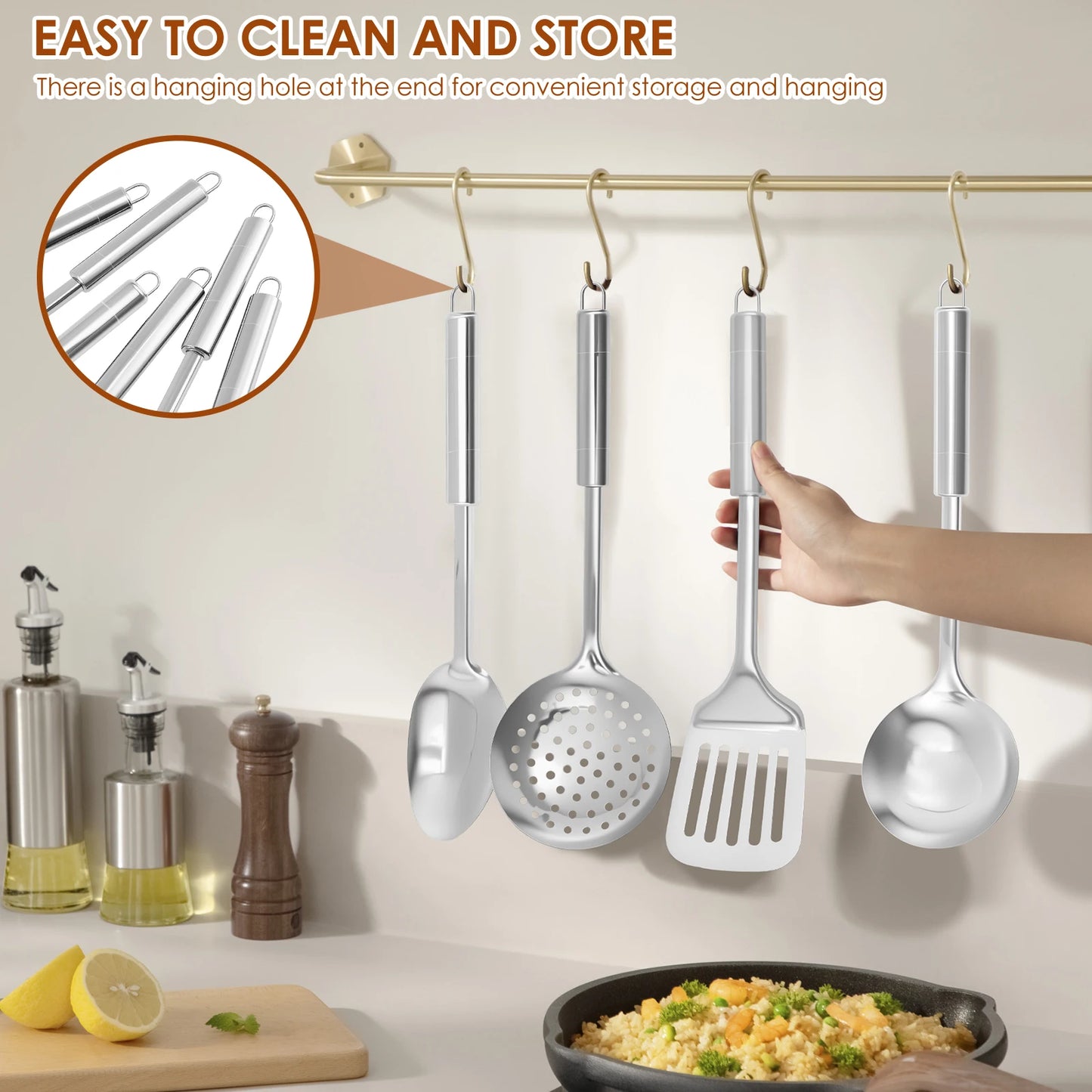 6Pcs Cooking Utensils Set Stainless Steel Kitchen Utensil Set Heat Resistant Wok Utensils Set Versatile Kitchen Cooking Utensils