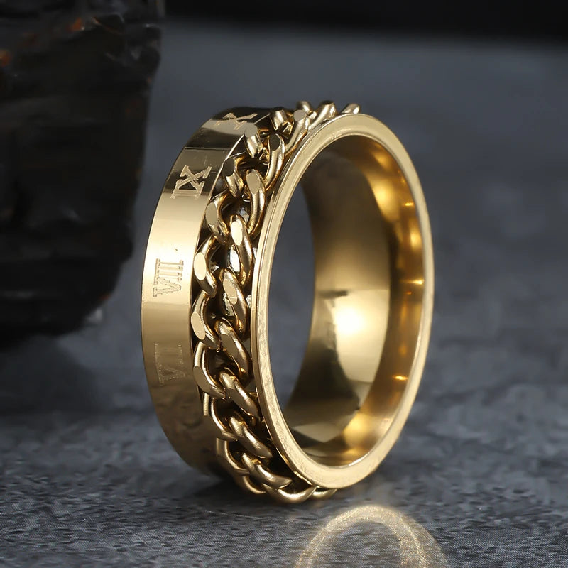 Stainless Steel Rings With Roman Numerals Rotating Anxiety Black Mens Jewelry Black Golden Silvery Color Couple Matching Stuff