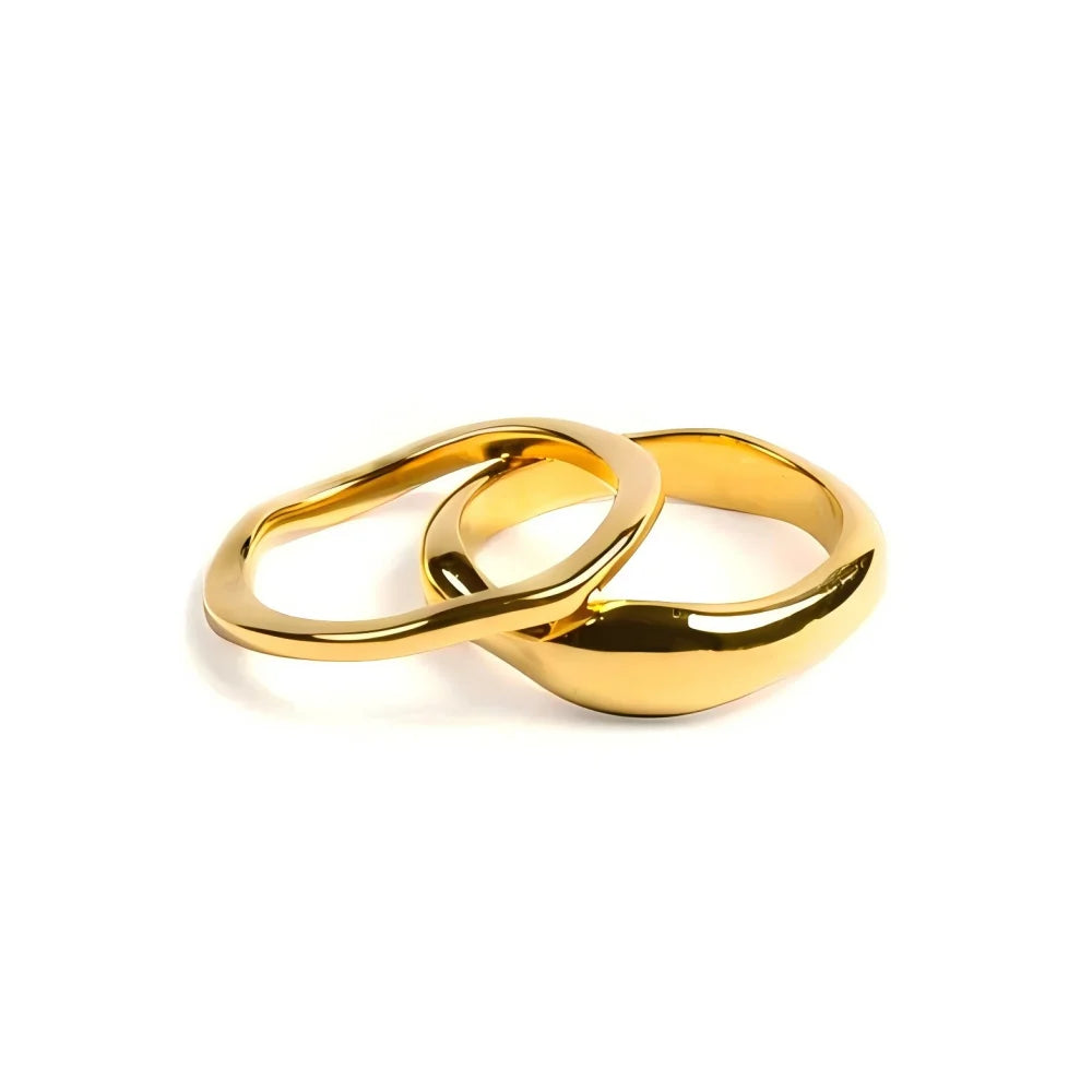 Ripple Stainless Steel Rings For women Gold Color Chunky Band Stackable Silver Stacking Irregular Wave Minimalist Jewelry Set