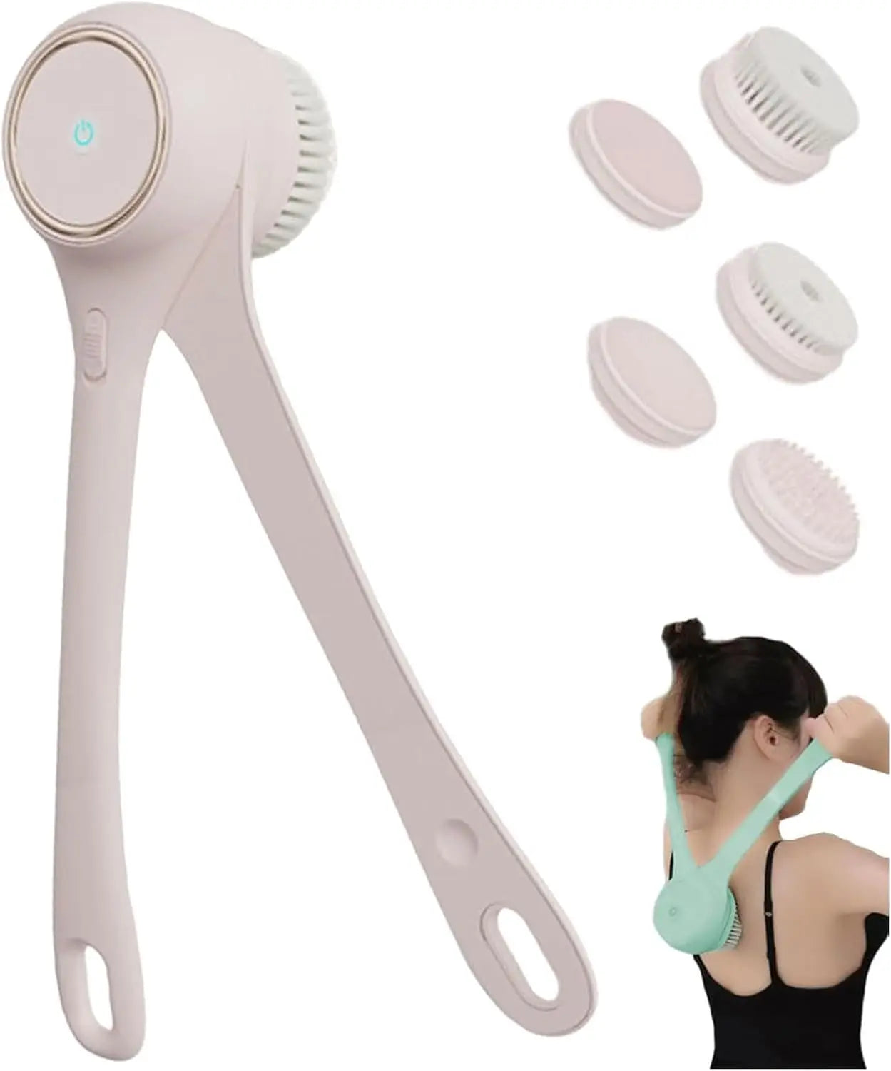 Bath Brush Electric Shower Brush Body Scrubber Exfoliating Massage Deep Cleaning Brush with Long Handle with 5 Brush Heads