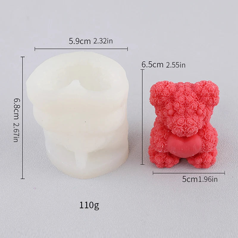 Rose Bear Aromatherapy Candle Mold DIY Valentine's Day Handmade Soap Expanded Fragrance Stone with Hand Gift Chocolate
