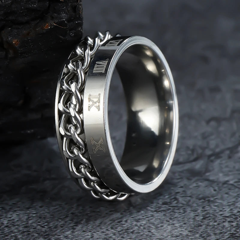 Stainless Steel Rings With Roman Numerals Rotating Anxiety Black Mens Jewelry Black Golden Silvery Color Couple Matching Stuff
