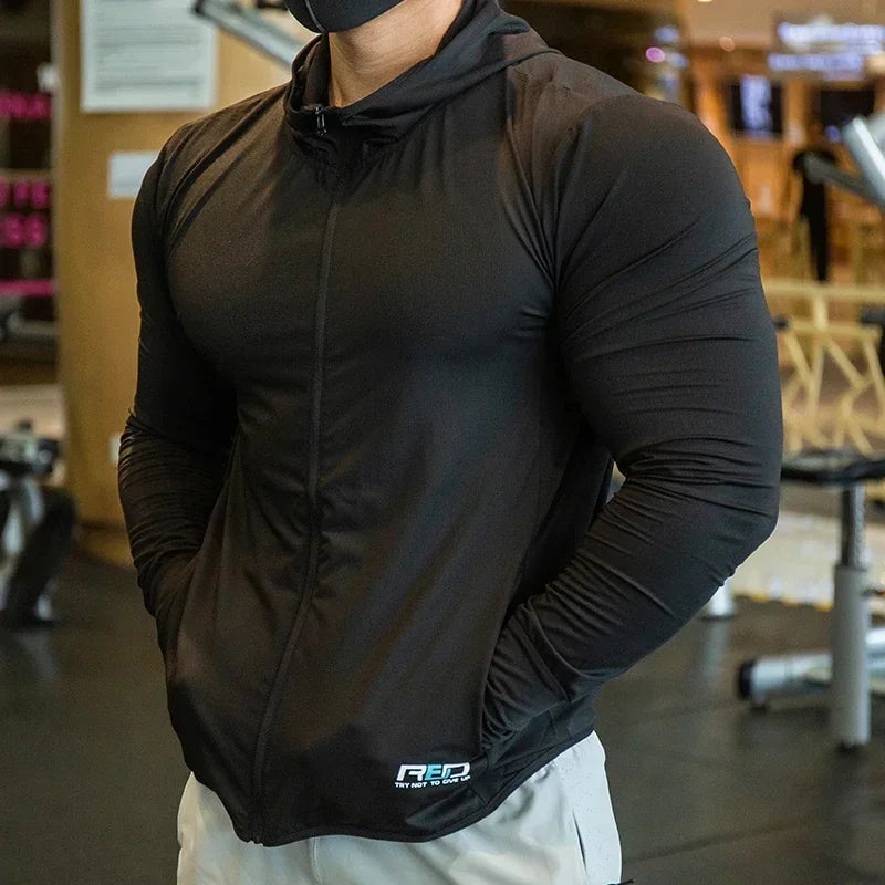 Outdoor sun protection clothing men's thin quick drying long sleeved fitness jacket professional running training sportswear top