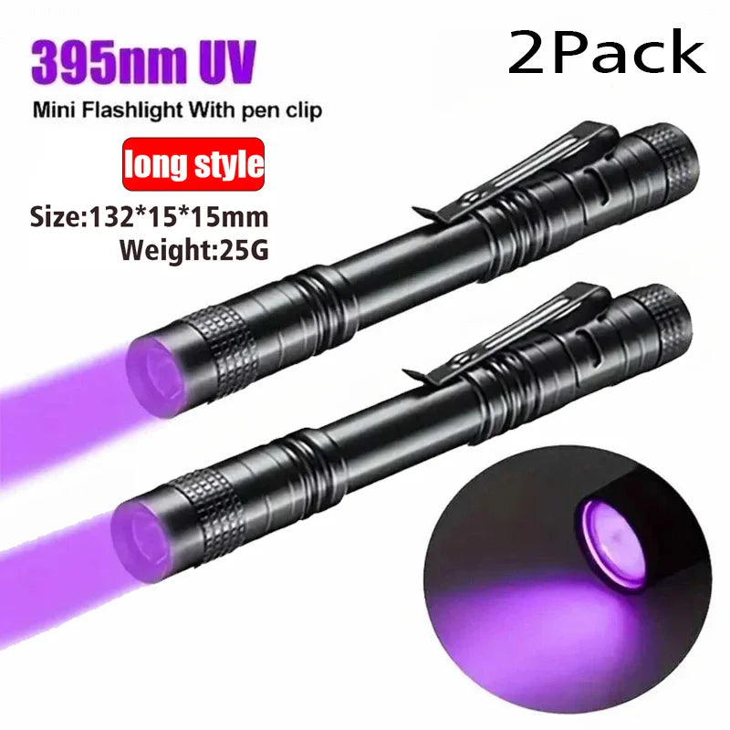 UV Flashlight 365nm Ultraviolet Torch With Pen Clip Portable AAA Batteries Used Violet Light Pet Urine Scorpion Detector UV Lamp