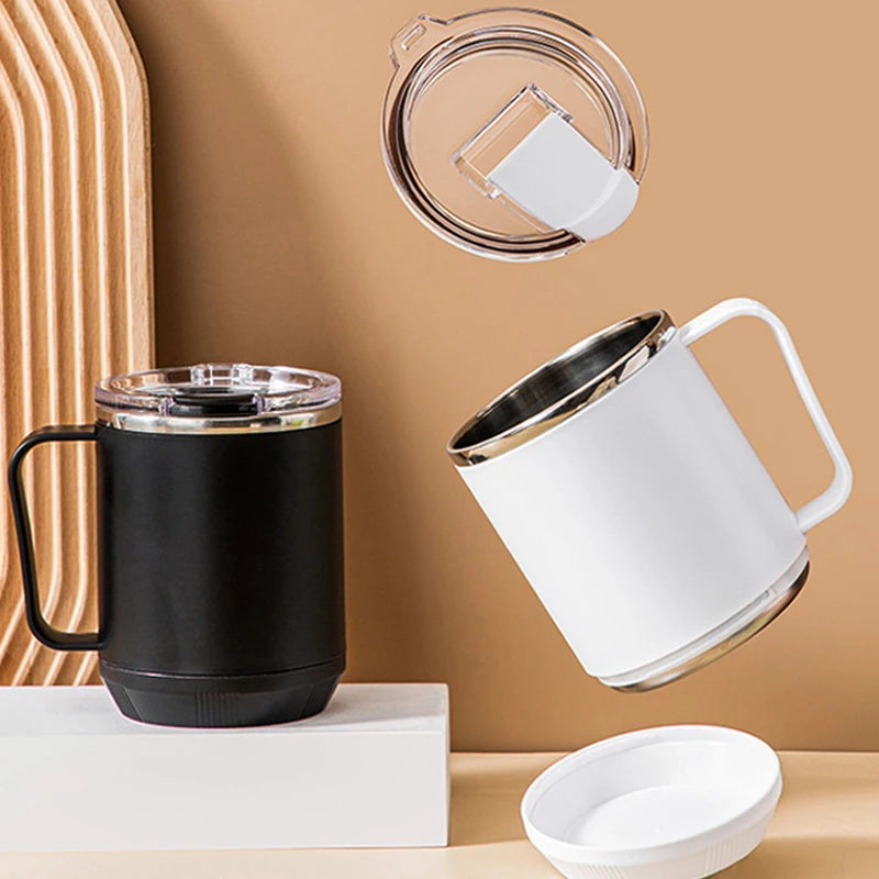 460ml Coffee Cup with Handle Lid Straw Insulated Cup Vacuum Stainless Steel Double Layer Large Capacity Portable Traveling