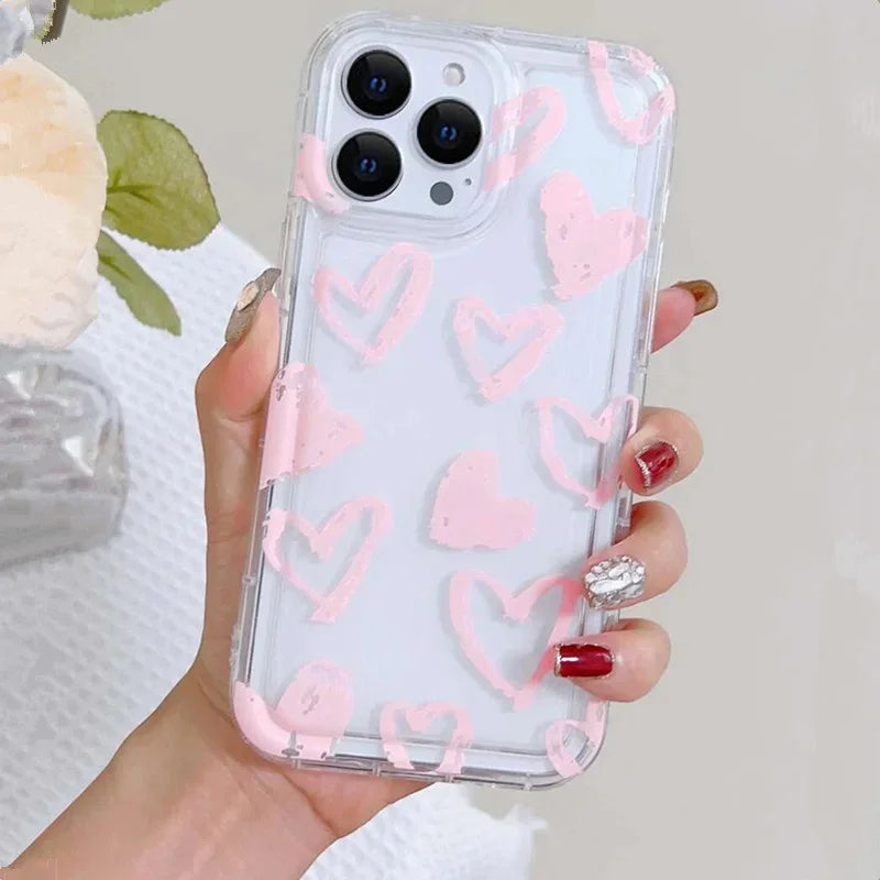 Case For iPhone 13 Cases iPhone 11 Cases Heart Pink Air Cushion Phone Case For iPhone 16 15 14 Pro Max 12 XS XR X 7 8 Plus Cover