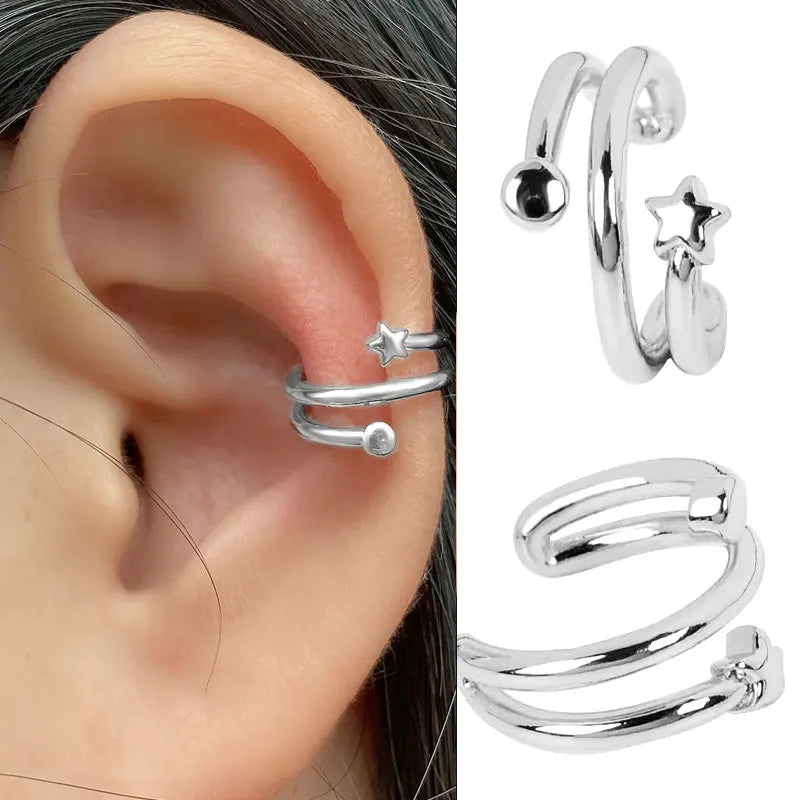 Stackable Earrings Without Ear Hole Star Wrap Clip On Earrings Earcuff for Women Ear Screen Climb Cuffs Fake Piercing One pair