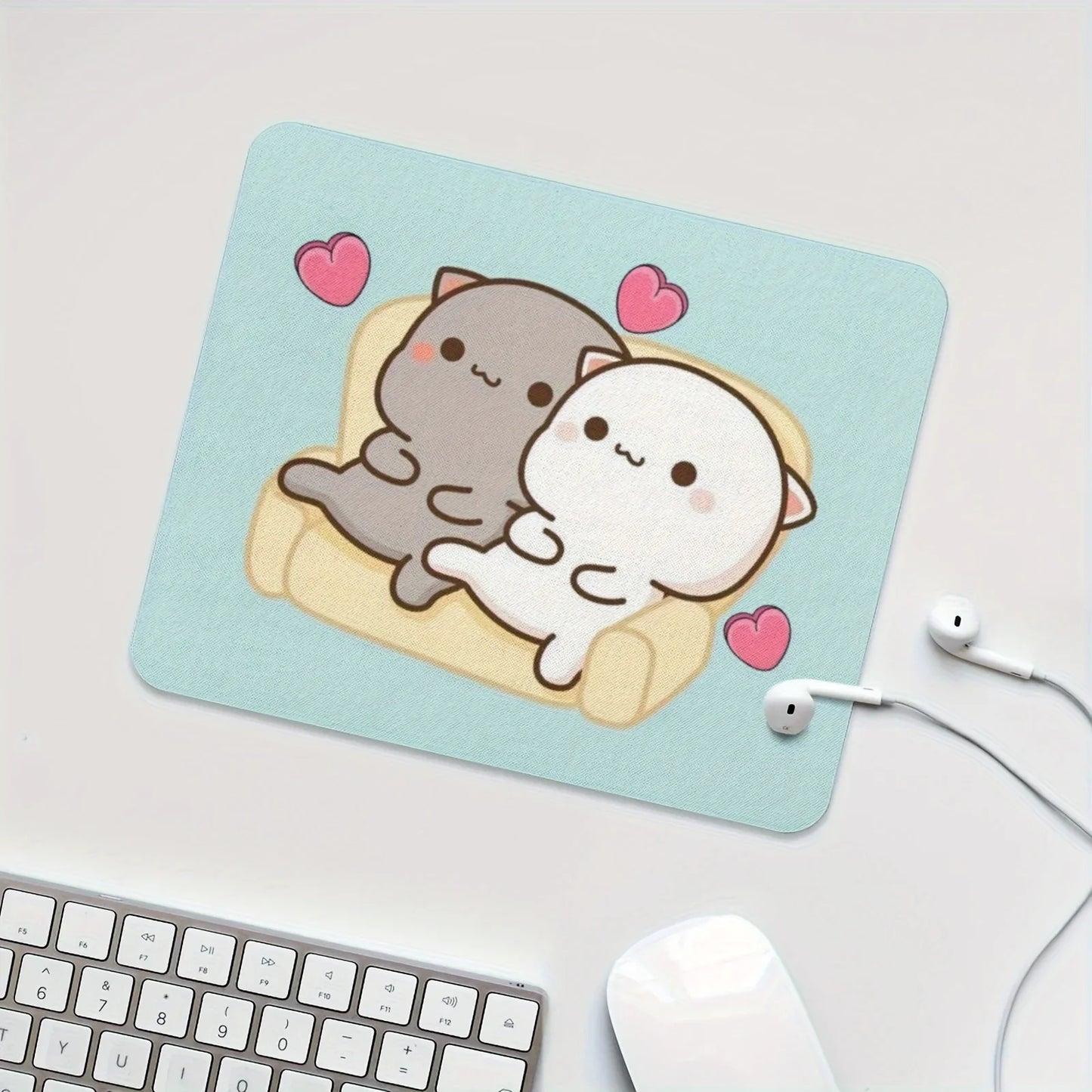 Cute Cat Peach Mouse Pad Non-Slip Rubber Pink and White Mousepad Desk Accessory Thick 3mm Office Gamer Accessories Desk Pad