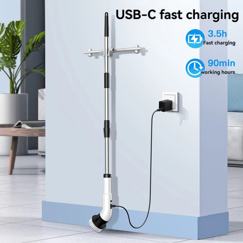Electric Cleaning Brush 9-in-1 Wireless Telescopic Handheld Household Kitchen Floor Bathroom 9 Head Cleaning Scrubber