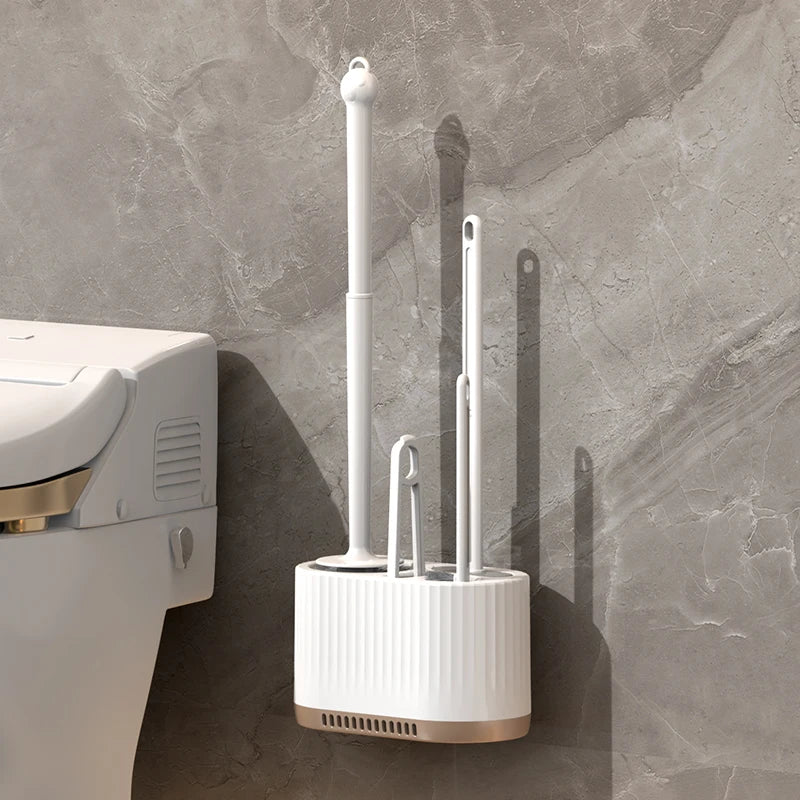 Household Toilet Brush Wall Mounted Toilet Cleaning Brush, No Angle for Comprehensive Cleaning, Suitable for Toilets, 4-in-1 Set