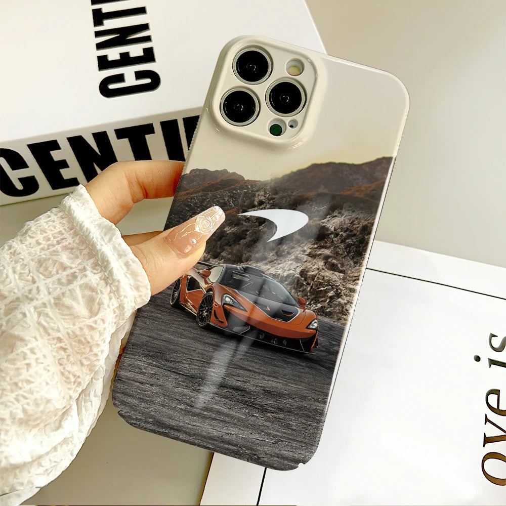Sports Car Phone Case For IPhone 16 15 14 13 12 11 Plus Pro Max Mini Glossy HD Hard Cover Film Shell McLarens