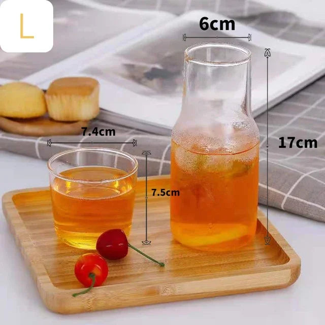 Glass Water Bottle with Glass Cup Set Drinkware Bedside Carafe with Tumbler Glasses Drinking Pitcher for Milk Beverage Tea