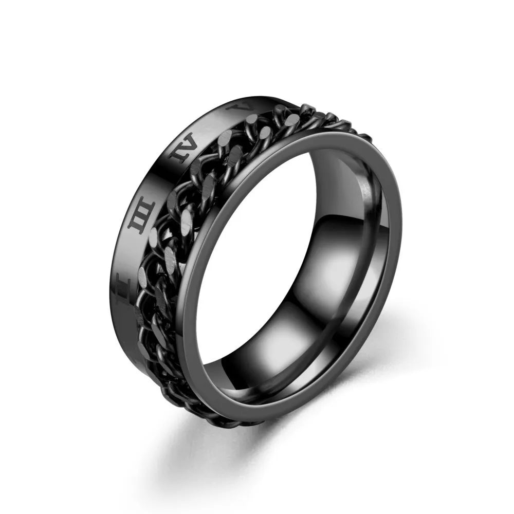 Stainless Steel Rings With Roman Numerals Rotating Anxiety Black Mens Jewelry Black Golden Silvery Color Couple Matching Stuff