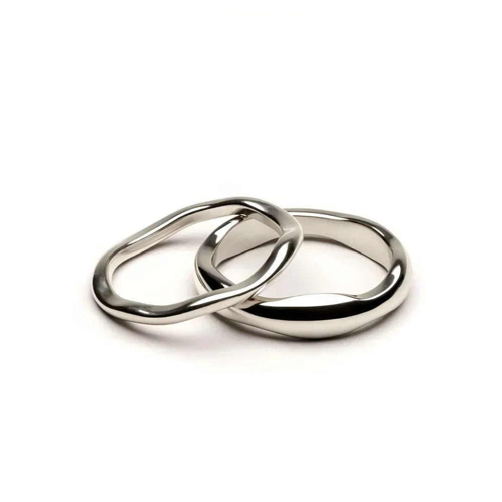 Ripple Stainless Steel Rings For women Gold Color Chunky Band Stackable Silver Stacking Irregular Wave Minimalist Jewelry Set