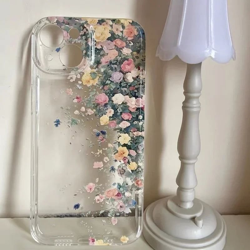 Flower Transparent Phone Case For iPhone 16 15 13 14 12 11 Pro Max Cases 15 14 16 Plus Soft Shockproof Clear Protection Cover