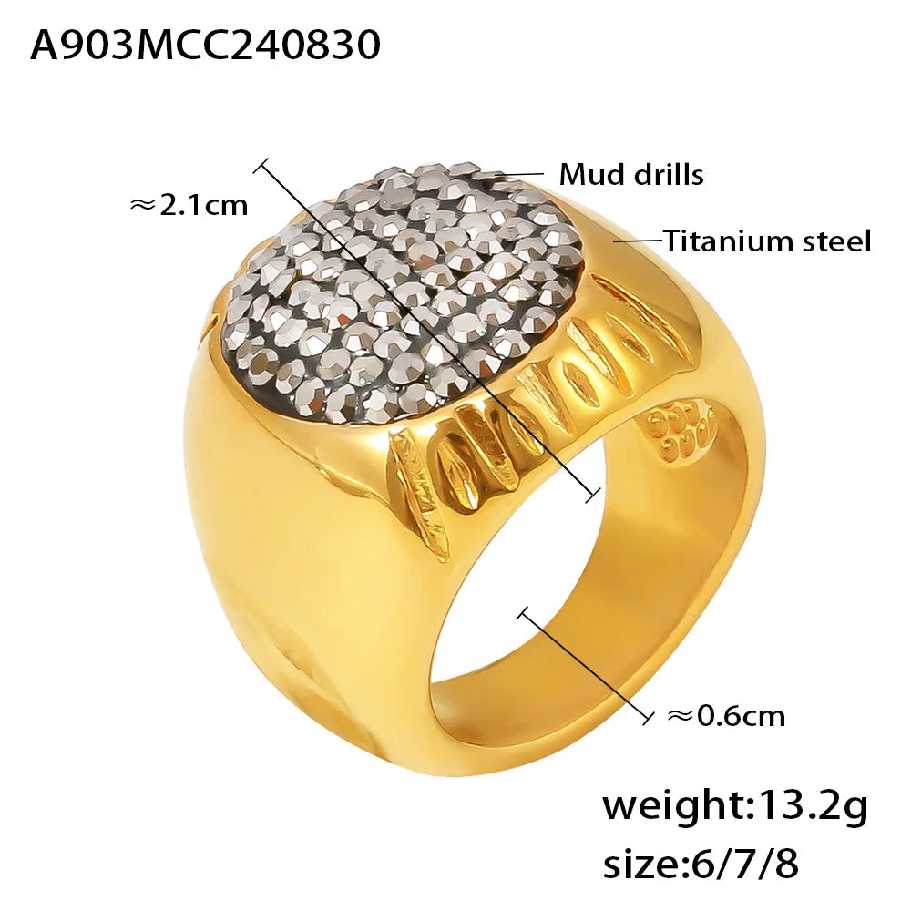 Luxury Shiny Rhinestones Beautiful Rings for Women Gold Plated Waterproof Stainless Steel Ring Exaggerate Finger Jewelry Gift