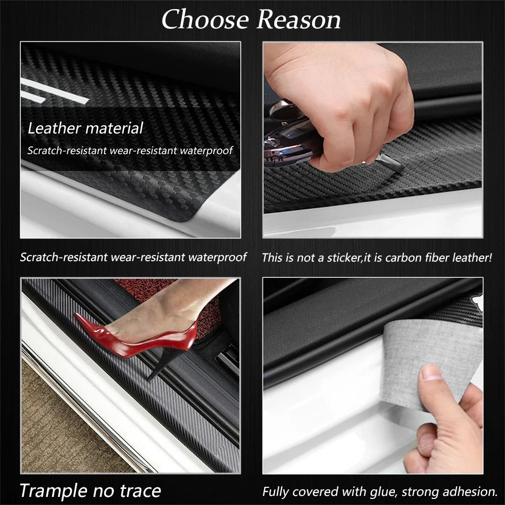 4Pcs Car Accessories for Clio II III IV V 2 3 4 5 BR CR BH KH BF 2001-2023 Car Stickers Threshold Strip Carbon Fiber Interior