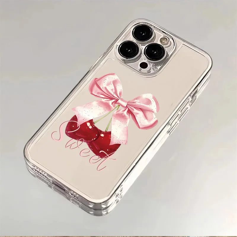 Phone Case For iPhone 16 Cases iPhone 16E 13 15 14 12 11 Pro Max 7 8 Plus X XS XR SE2 Cherry-Colored Transparent Printed Cover