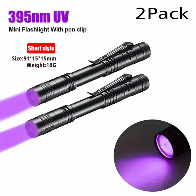 UV Flashlight 365nm Ultraviolet Torch With Pen Clip Portable AAA Batteries Used Violet Light Pet Urine Scorpion Detector UV Lamp