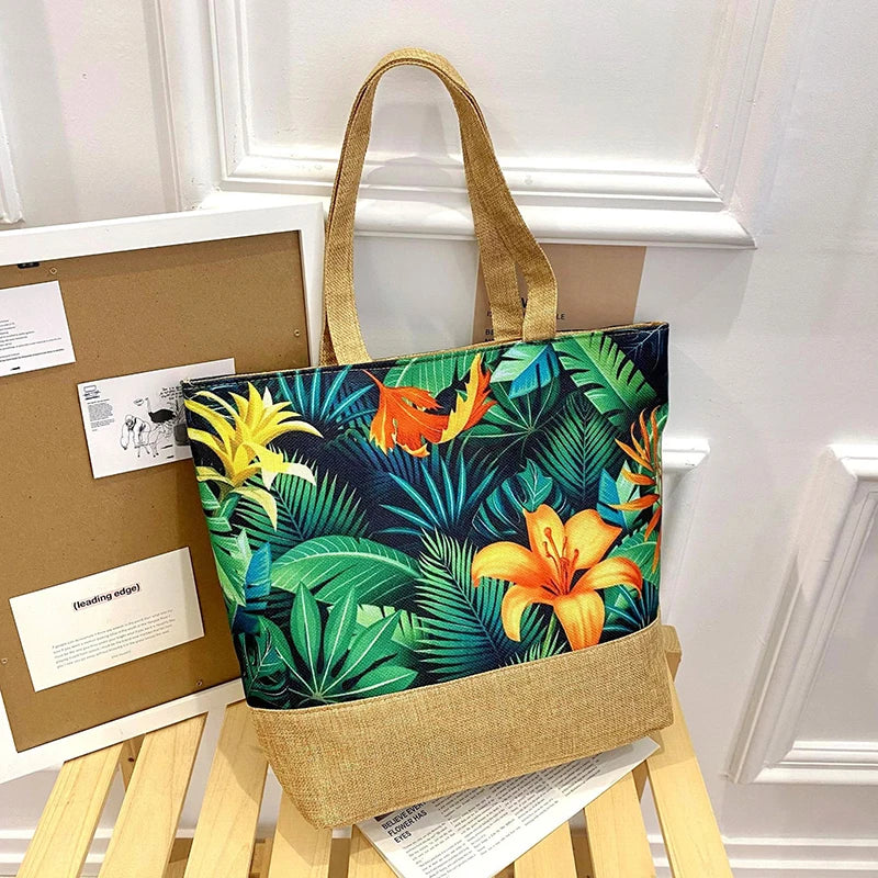 New Women Handbag Floral Printed Beach Shopping Large Capacity Tote Bag Fashion Casua High Capacity Travel Ladies Shoulder Bag