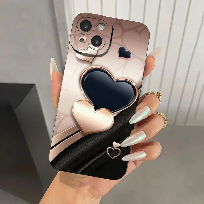 Purple Heart-Shaped Design TPU Phone Case For iPhone 16 Pro Cases iPhone 16E 11 12 13 14 15 Pro Max XS X XR 7 8 Plus SE2 Cover
