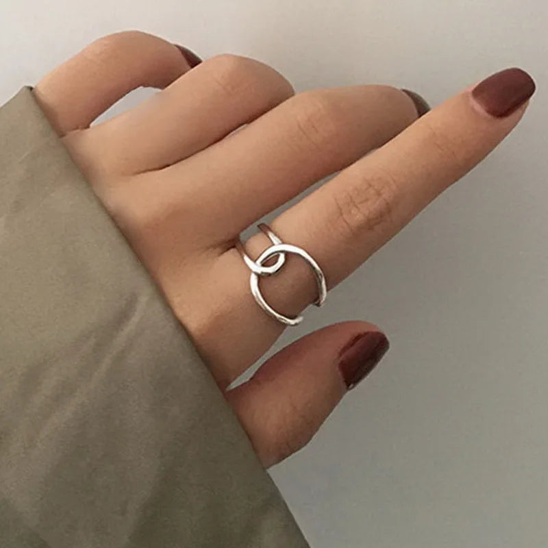 Simple Vintage Layered Rings for Women Silver Color Bohemian Adjustable Finger Ring Geometric Irregular Opening Rings Jewelry