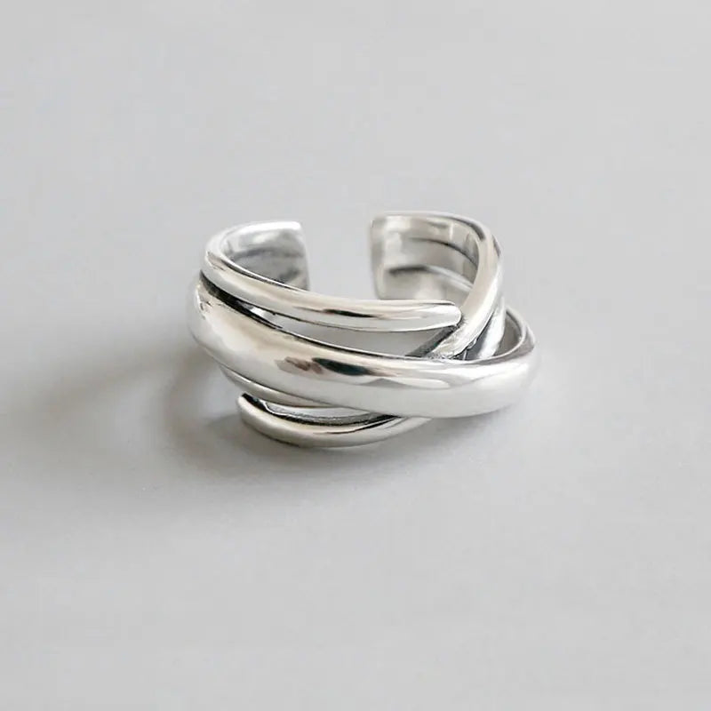 Simple Vintage Layered Rings for Women Silver Color Bohemian Adjustable Finger Ring Geometric Irregular Opening Rings Jewelry