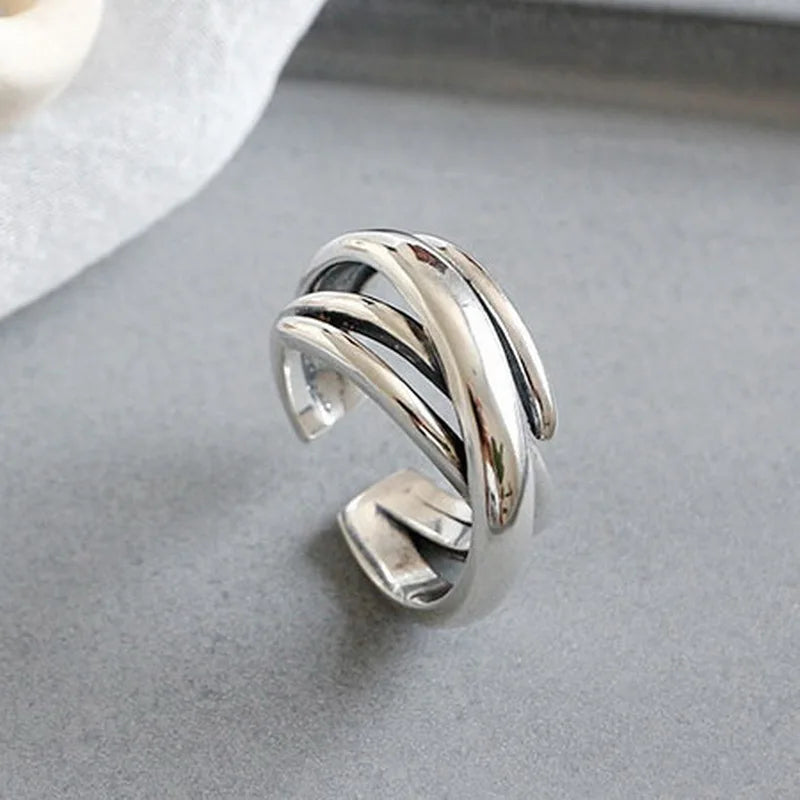 Simple Vintage Layered Rings for Women Silver Color Bohemian Adjustable Finger Ring Geometric Irregular Opening Rings Jewelry