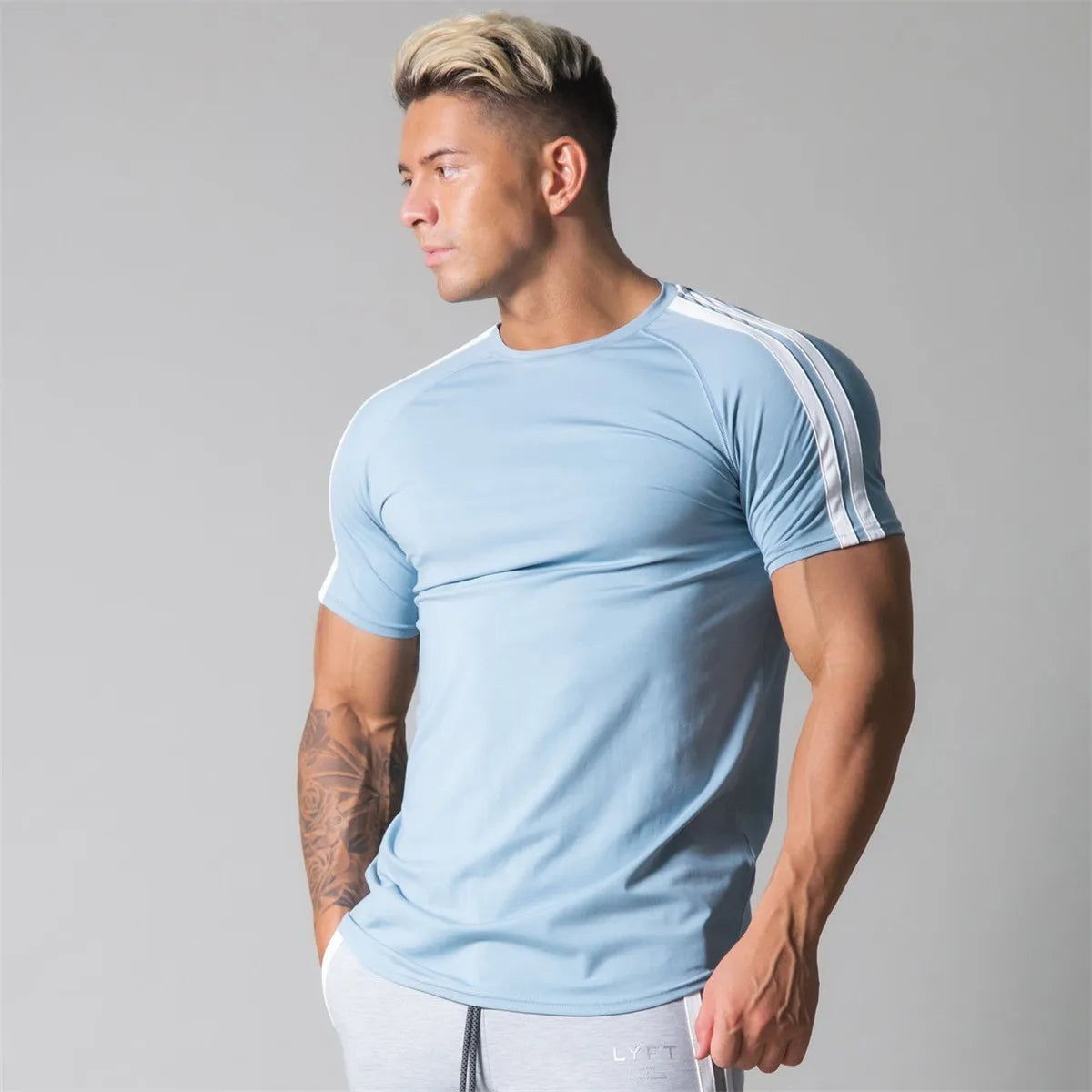 Gym Fitness Shirt Men Running Sport Skinny T-shirt Short Sleeve Cotton Tee Top Summer Male Bodybuilding Training Workout Apparel