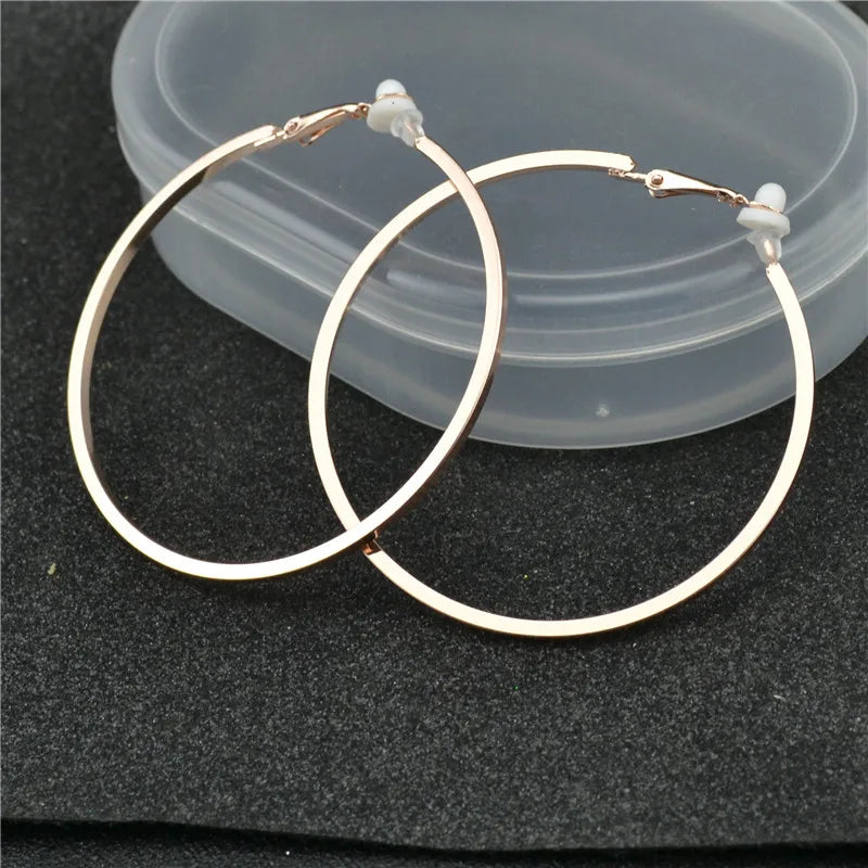 Clip Earrings for Women Without Piercing No Ear Holes Big Small Circle Gold Silver Black Plating Fashion Cute Temperament Girl