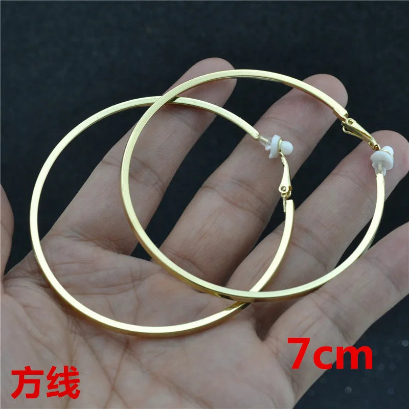 Clip Earrings for Women Without Piercing No Ear Holes Big Small Circle Gold Silver Black Plating Fashion Cute Temperament Girl