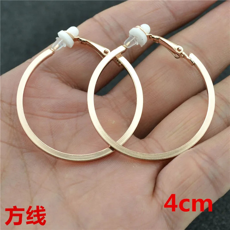 Clip Earrings for Women Without Piercing No Ear Holes Big Small Circle Gold Silver Black Plating Fashion Cute Temperament Girl