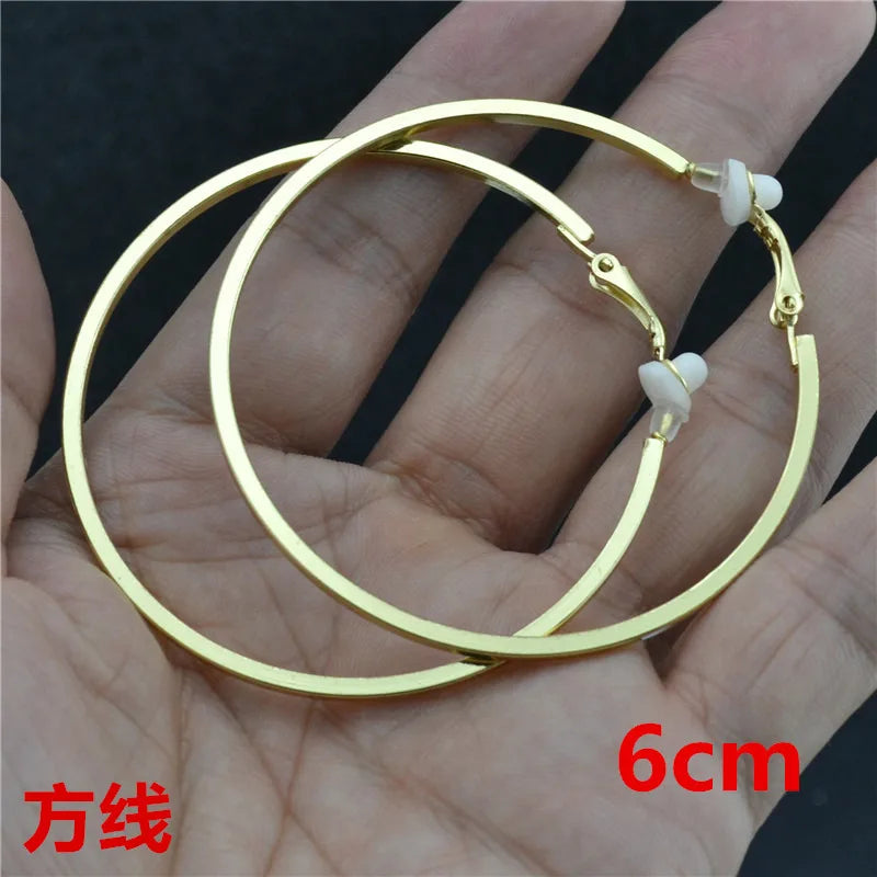 Clip Earrings for Women Without Piercing No Ear Holes Big Small Circle Gold Silver Black Plating Fashion Cute Temperament Girl