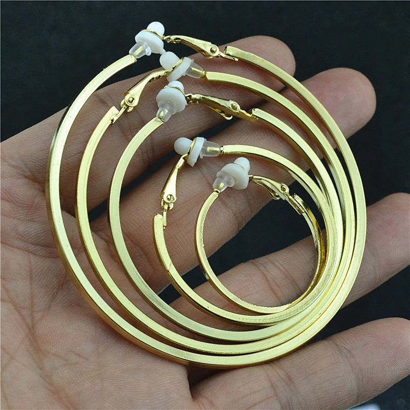 Clip Earrings for Women Without Piercing No Ear Holes Big Small Circle Gold Silver Black Plating Fashion Cute Temperament Girl