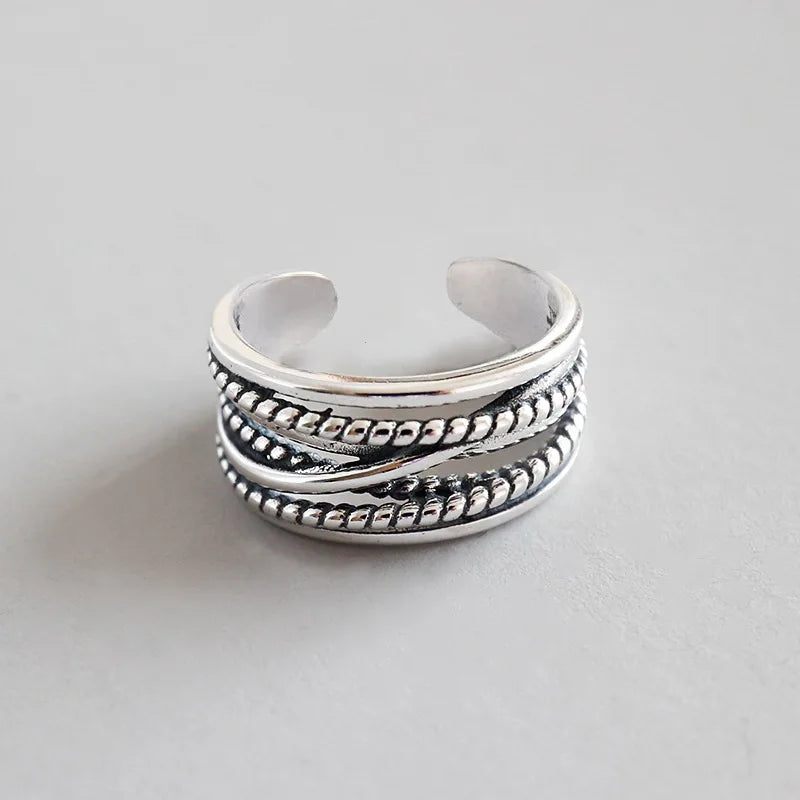 Simple Vintage Layered Rings for Women Silver Color Bohemian Adjustable Finger Ring Geometric Irregular Opening Rings Jewelry