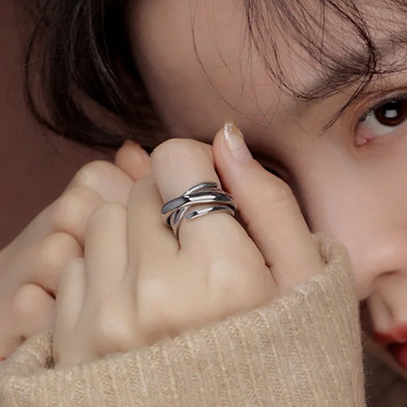 Simple Vintage Layered Rings for Women Silver Color Bohemian Adjustable Finger Ring Geometric Irregular Opening Rings Jewelry