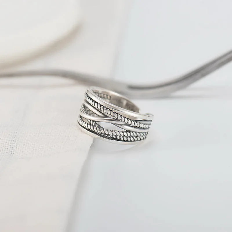 Simple Vintage Layered Rings for Women Silver Color Bohemian Adjustable Finger Ring Geometric Irregular Opening Rings Jewelry