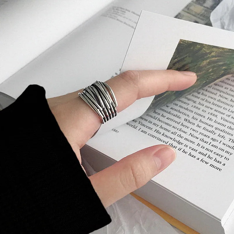 Simple Vintage Layered Rings for Women Silver Color Bohemian Adjustable Finger Ring Geometric Irregular Opening Rings Jewelry