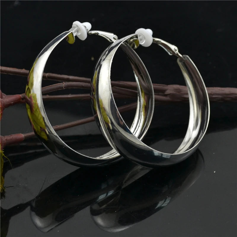 Clip On Earrings for Women No ear holes to wear Painless Not allergic Big Circle C-shaped Exaggerated Personality Trendy Fashion