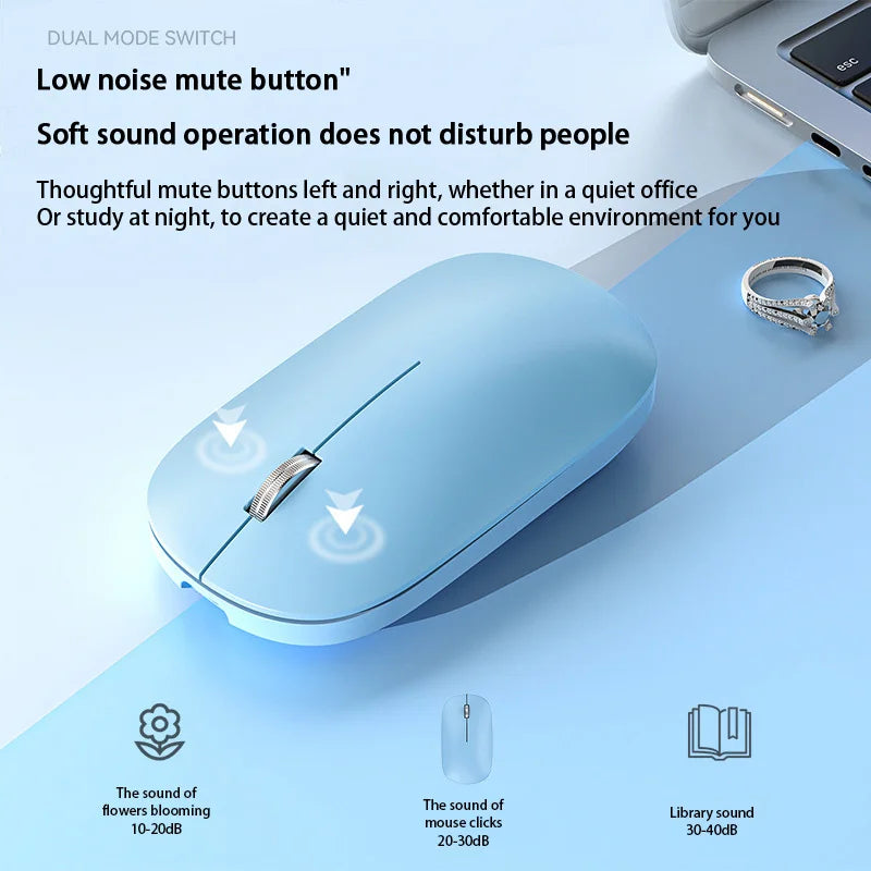 Bluetooth Wireless Mute Mouse Dual Mode Dpi Adjustable 2.4g Type-C Rechargeable Silent Ergonomic Office Mouse