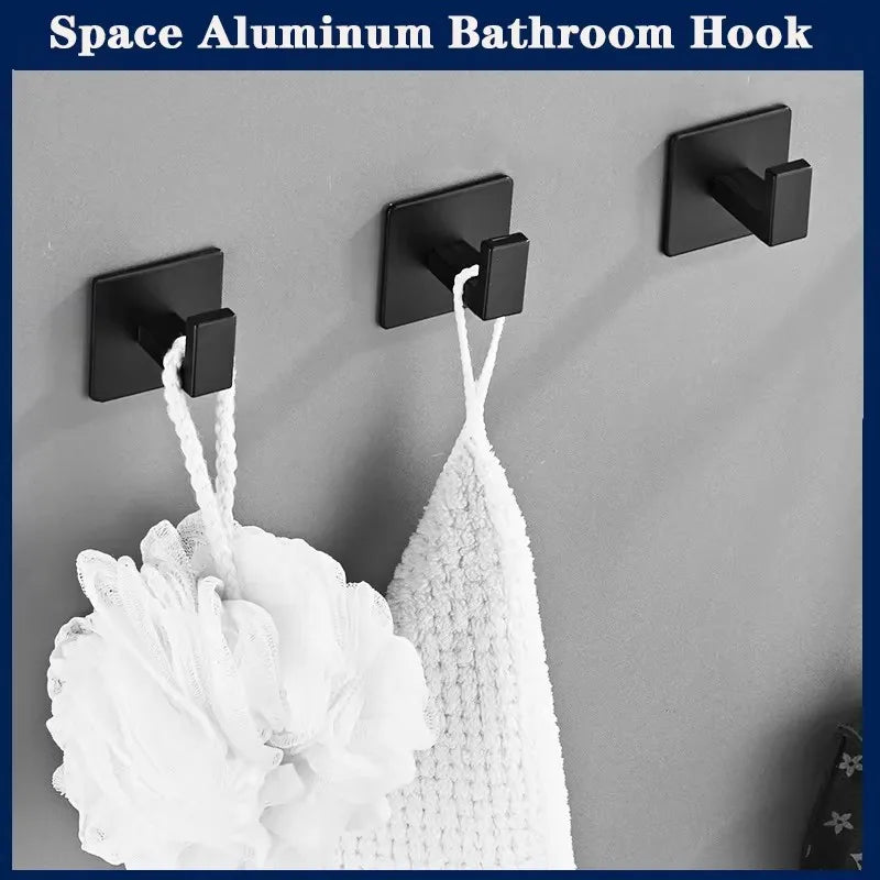 Bathroom Black Self-Adhesive Wall Hook Towel Coat Holder Hook Door Back Keys Clothes Caps Hanger Robe organizer Hook Accessories