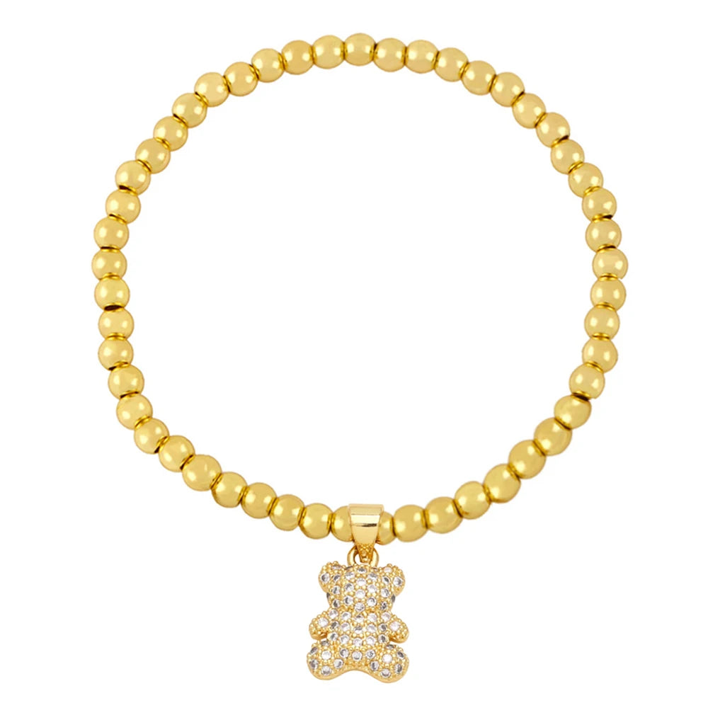 Beaded Chain Bear Bracelets for Women Green Crystal Teddy Bear Bracelets Animal Jewelry Gifts brtk56