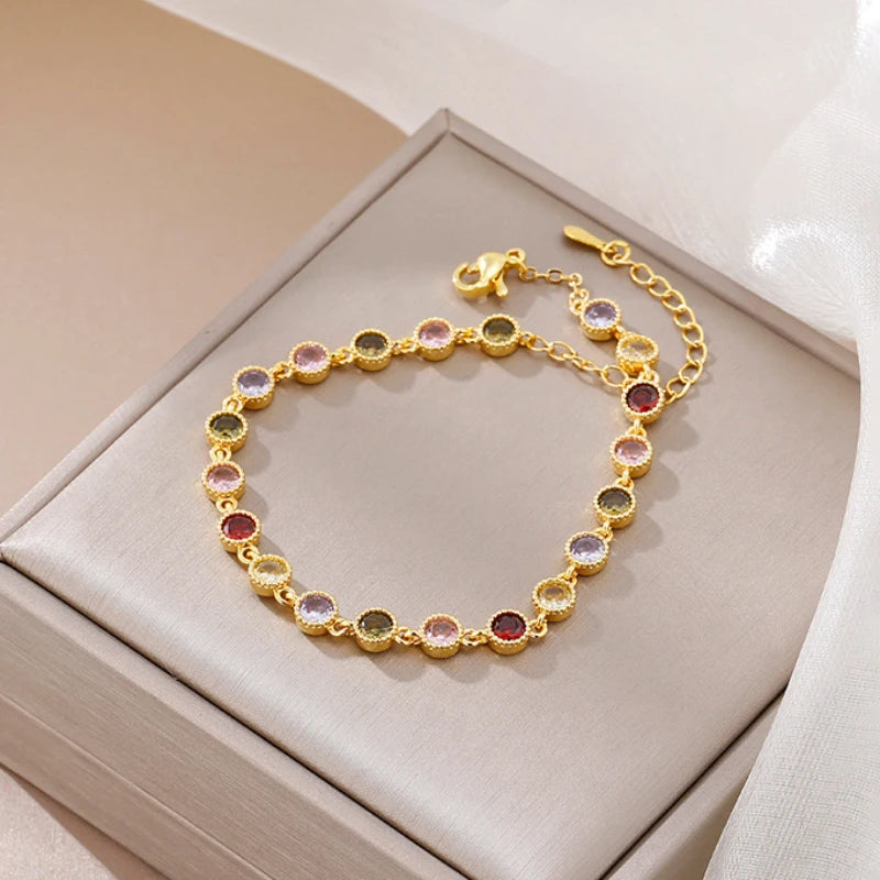 Colorful gemstone bracelet for women light luxury simple and High quality round bangles new in rose golden luster party jewelry