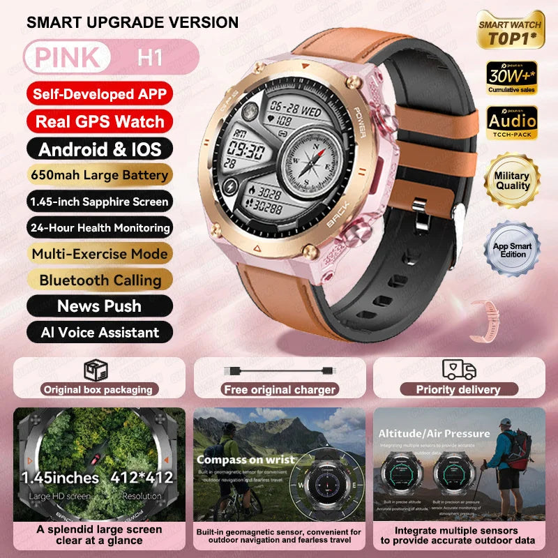 2024 New GPS Smart Watch 1.45" Ultra HD Display Built-in GPS & Compass Make/Receive Phone Calls 650mAh Battery Smart Braceletes