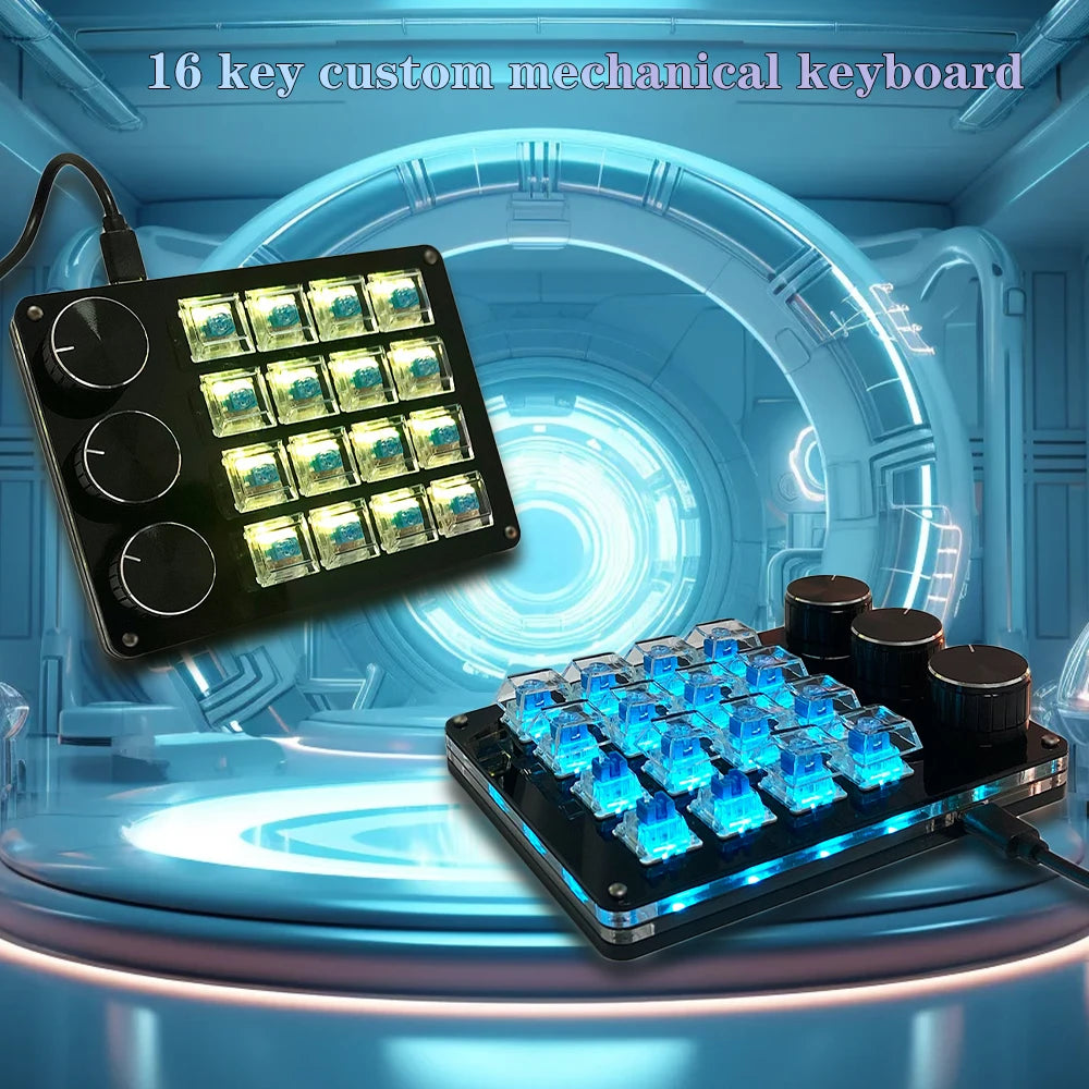 Customizable 16Key Macro Keyboards with 3 Rotary Knobs for Efficient Commands in Gaming and Professional Graphics Design.