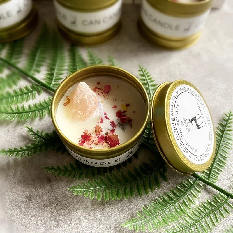 Aromatherapy Candles Crystal Stones Dried Flowers Household Candles Iron Cans Indoor Fragrance Candles Wedding Gifts