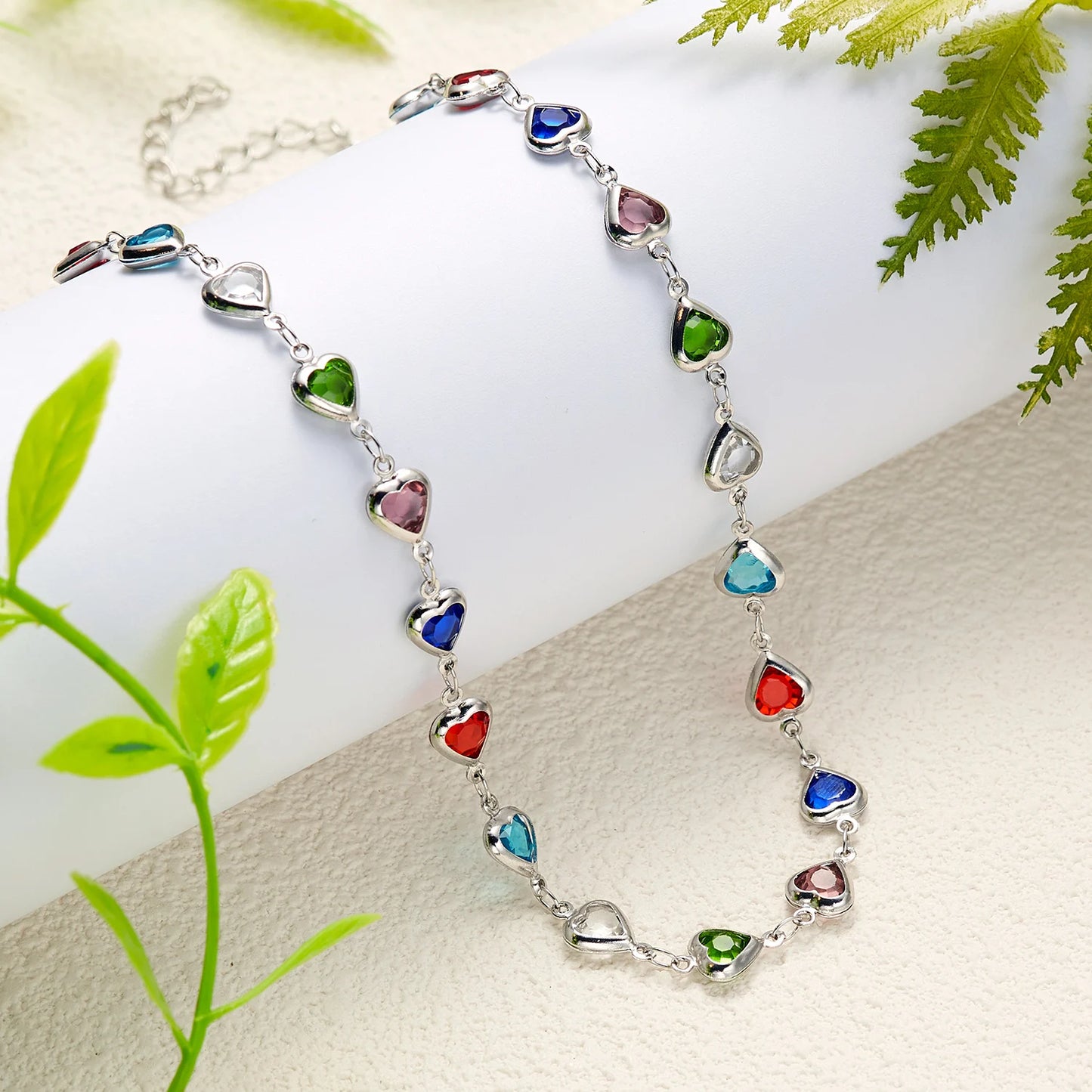 Exquisite Boho Candy Color Heart Shaped Crystal Bracelet for Women Fashion Charm Zircon Butterfly Pearl Metal Chain Bracelets