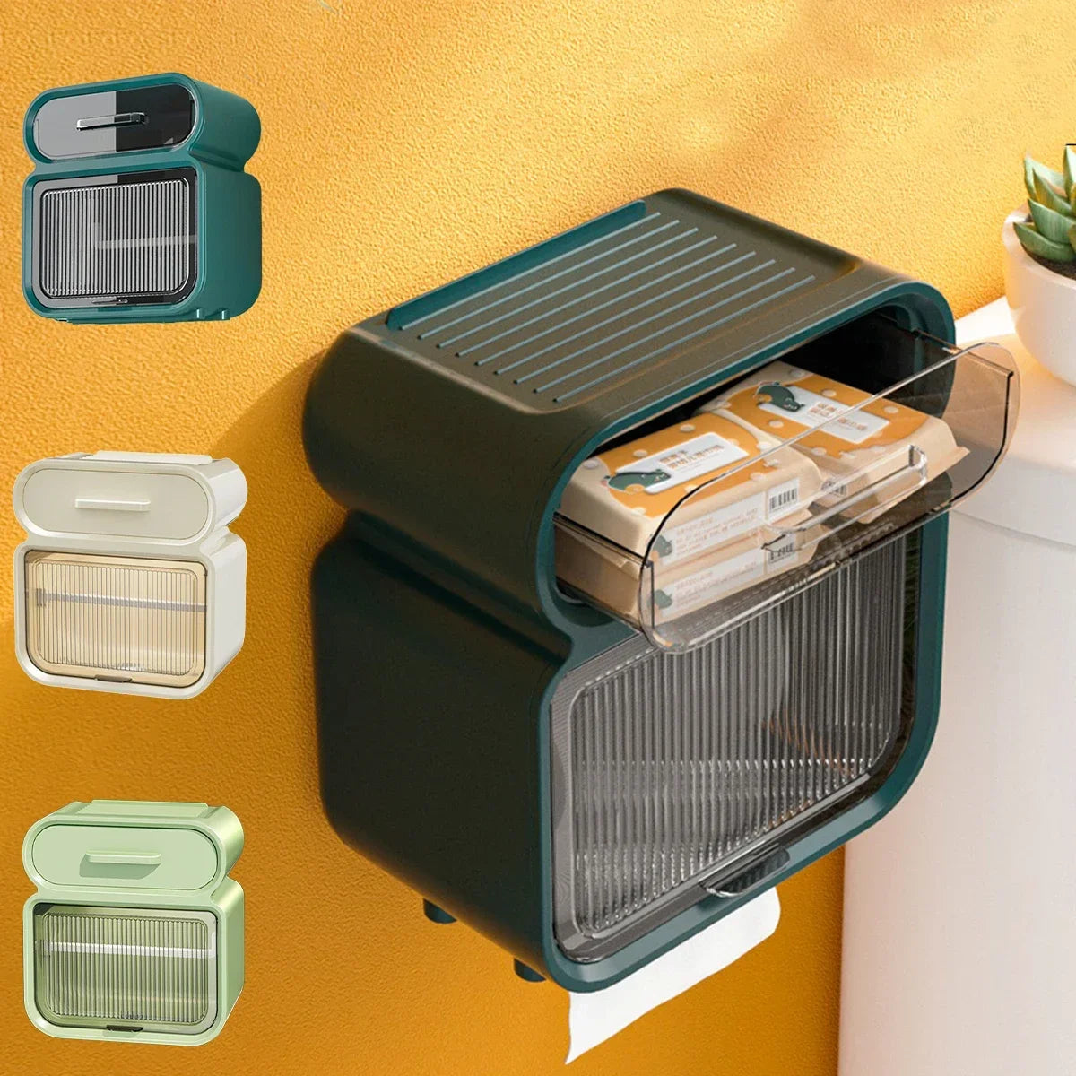 Bathroom Square Tissue Box  Wall-Mounted Toilet Tissue Holder Storage Organizer Double Layer Storage Rack Toilet Roll Holder