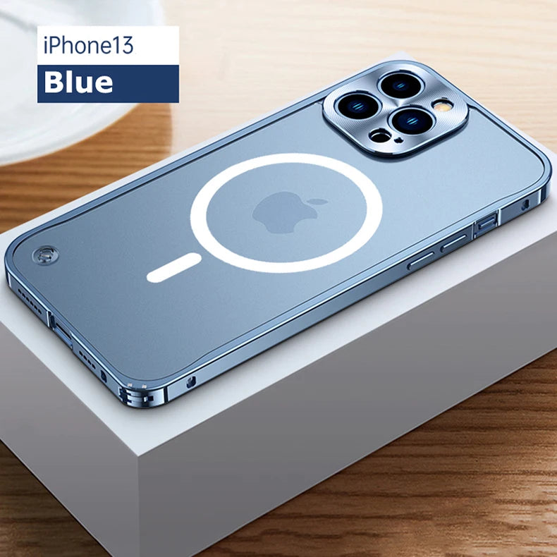 Metal Phone Cases For IPhone 12 13 14 Pro Max Cover 16 Plus Magnetic Aluminum Frame Phone Shell For Iphone 15 12 Mini 13 Pro Max